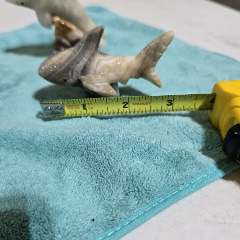 Grey and White Marble Carved Shark And Dolphins.